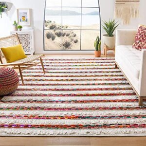 safavieh natura collection accent rug - 4' x 6', ivory & red, handmade boho fringe cotton, ideal for high traffic areas in entryway, living room, bedroom (nat654a)