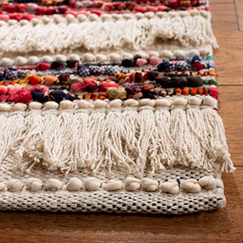 SAFAVIEH Natura Collection Accent Rug - 4' x 6', Ivory & Red, Handmade Boho Fringe Cotton, Ideal for High Traffic Areas in Entryway, Living Room, Bedroom (NAT654A)