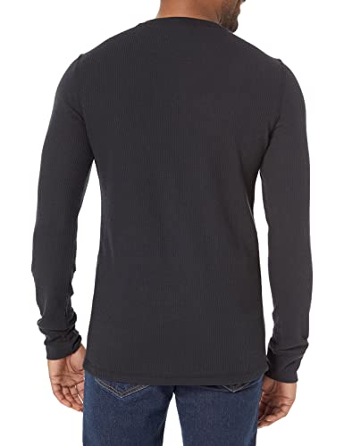 Amazon Essentials Men's Slim-Fit Long-Sleeve Waffle Henley Shirt, Black, Large