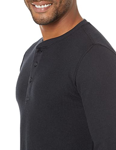 Amazon Essentials Men's Slim-Fit Long-Sleeve Waffle Henley Shirt, Black, Large