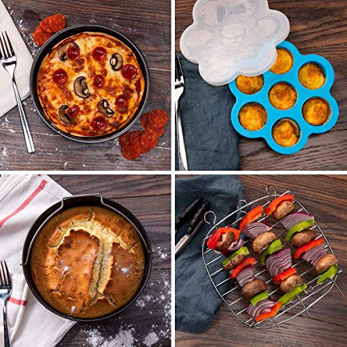 COSORI Air Fryer Accessories, Set of 6 Fit for Most 5.8Qt and Larger Oven Cake & Pizza Pan, Metal Holder, Rack & Skewers, etc, BPA Free, Nonstick Coating, Dishwasher Safe, 5.8 QT, Black