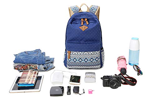 Sugaroom Backpack for Girls, School Backpack Canvas Dot Backpack Bookbags Teen Girls Backpacks Set