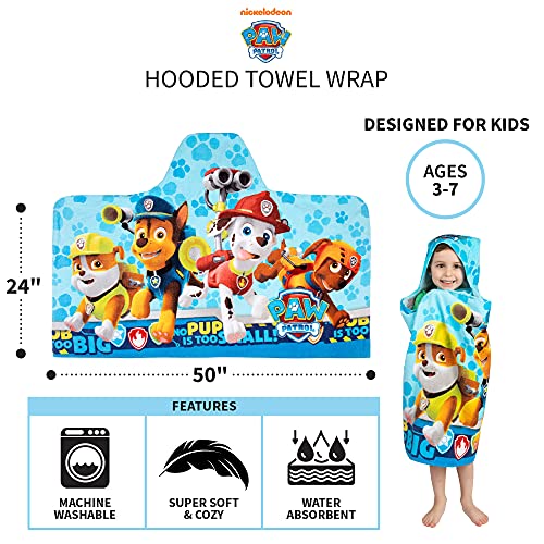 Franco Kids Bath and Beach Soft Cotton Terry Hooded Towel Wrap, 24" x 50", Paw Patrol Blue