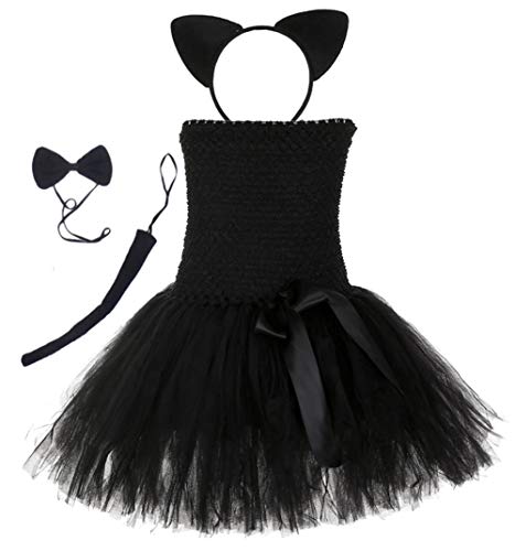 Tutu Dreams Halloween Cat Girl Costume for Kids Villain Role Play Outfits Carnival Masquerade Party (Catgirl, 5-6X) Black