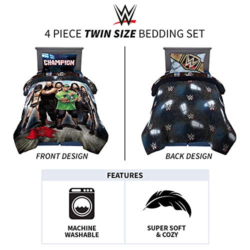 Franco WWE Armageddon Kids Bedding Comforter and Sheet Set, 4 Piece Twin Size