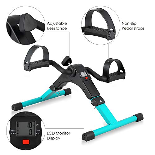 Folding Pedal Exerciser, Mini Exercise Bike Under Desk Bike Foot Pedal Exerciser, Foot Hand Cycle Portable Peddler Machine Bicycle Exerciser Arm Leg Exerciser While Sitting