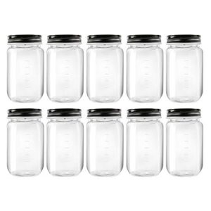 novelinks 16 ounce clear plastic jars with black lids - refillable round clear containers clear jars storage containers for kitchen & household storage - bpa free (10 pack)