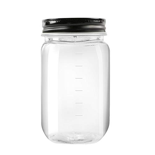 novelinks 16 Ounce Clear Plastic Jars with Black Lids - Refillable Round Clear Containers Clear Jars Storage Containers for Kitchen & Household Storage - BPA Free (10 Pack)