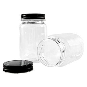 novelinks 16 Ounce Clear Plastic Jars with Black Lids - Refillable Round Clear Containers Clear Jars Storage Containers for Kitchen & Household Storage - BPA Free (10 Pack)