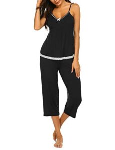 ekouaer womens summer pajamas set capris pants sexy sleepwear cami nightwear pj set black xxl
