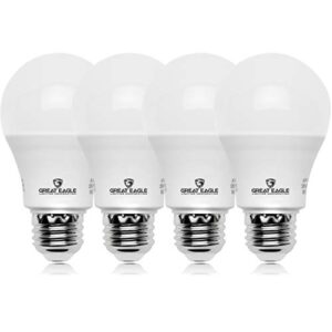 great eagle lighting corporation a19 led light bulb, 9w (60w equivalent), ul listed, 4000k (cool white), 750 lumens, non-dimmable, standard replacement (4 pack)