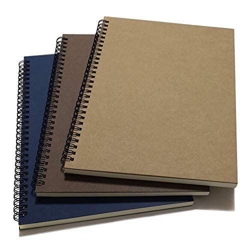 YUREE Spiral Notebook/Spiral Journal Lined, B5 Hard Kraft Cover Wire Bound Notebook Ruled, 70 Sheets (140 Pages), 10.5" x 7.3", 3 Notebooks Per Pack, Dark Brown/Blue/Brown