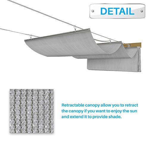 PATIO Pergola Shade Cover for Deck Patio Backyard Canopy Shade Awnings Retractable Slide Wire U Shape Replacement Shade Cover Come with Cable Hardware 3'Wx16'L Light Grey