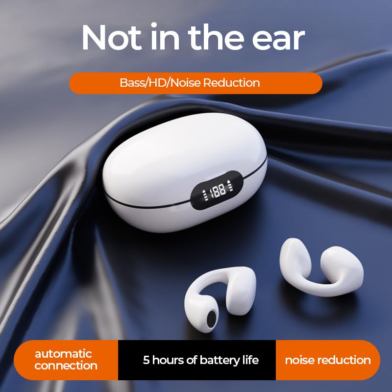 Wireless Earbuds,Wireless Ear Clip Bone Conduction Headphones,Open Sport Bone Earbuds,Bluetooth 5.3 Bone Conduction Head,Running Workout Painless Wearing Earring Earphone,for iPhone Android Samsung