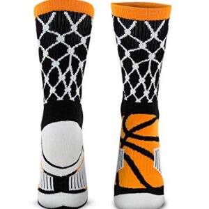 ChalkTalkSPORTS Basketball Woven Mid-Calf Socks | Hoop and Ball | Black & Orange