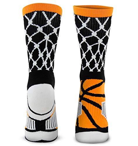 ChalkTalkSPORTS Basketball Woven Mid-Calf Socks | Hoop and Ball | Black & Orange