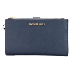 Michael Kors Jet Set Travel Double Zip Saffiano Leather Wristlet (Navy)