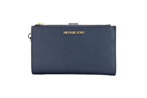 Michael Kors Jet Set Travel Double Zip Saffiano Leather Wristlet (Navy)