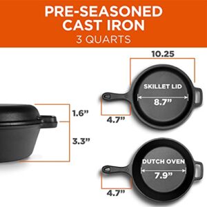 COMMERCIAL CHEF 3-Quart Dutch Oven with Skillet Lid