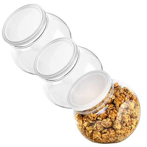 DilaBee Plastic Candy Jars with Lids for Candy Buffet - 3 Pack - 48 Oz Clear Cookie Jars for Kitchen Counter, Candy Dish for Office Desk, Home Storage Organizer & Party Table - Food Grade, BPA Free