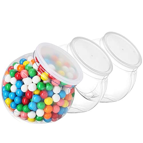 DilaBee Plastic Candy Jars with Lids for Candy Buffet - 3 Pack - 48 Oz Clear Cookie Jars for Kitchen Counter, Candy Dish for Office Desk, Home Storage Organizer & Party Table - Food Grade, BPA Free