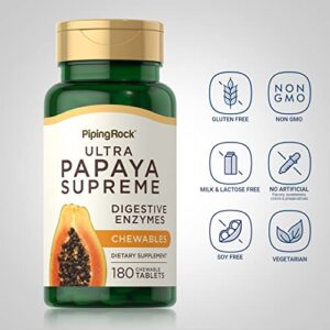 Piping Rock Papaya Enzymes Chewable | 180 Tablets | Vegetarian Digestion Formula | Non-GMO, Gluten Free Supplement | Tropical Flavored