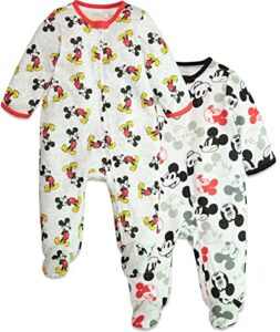 disney mickey mouse newborn baby boys 2 pack long sleeve sleep n' play coveralls white/grey 0-3 months