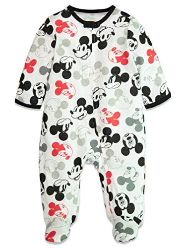 Disney Mickey Mouse Newborn Baby Boys 2 Pack Long Sleeve Sleep N' Play Coveralls White/Grey 0-3 Months