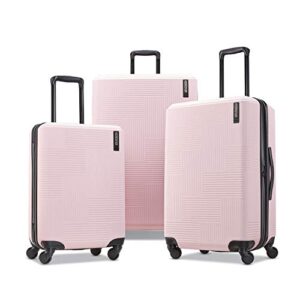 American Tourister Stratum XLT Expandable Hardside Luggage with Spinner Wheels, Pink Blush, Checked-Medium 24-Inch