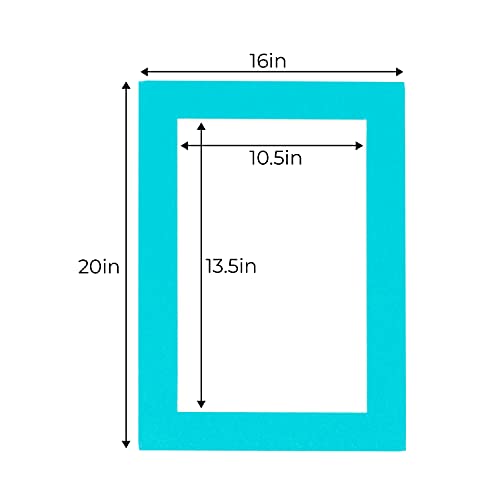 CountryArtHouse Teal Acid Free 16x20 Picture Frame Mats with White Core Bevel Cut for 11x14 Pictures - Fits 16x20 Frame - One Mat