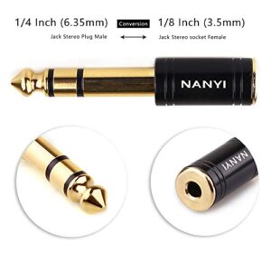 NANYI 1/4'' Male to 1/8'' Female Stereo Headphone Adapter Connect Cable, Upgrade 6.35mm Jack Stereo Socket Male to 3.5mm Jack Stereo Plug Female for Headphone, Amp Adapte, Black 1-Pack