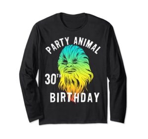 star wars chewie party animal 30th birthday color portrait long sleeve t-shirt
