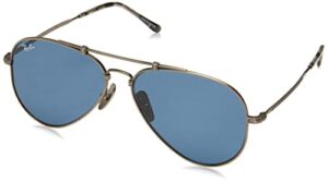 ray-ban rb8125 titanium aviator sunglasses, demi gloss pewter/dark blue, 58 mm
