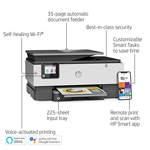 HP OfficeJet Pro 8025 All-in-One Wireless Color Printer, Smart Home Office Productivity, HP Instant Ink, Works with Alexa (1KR57A)