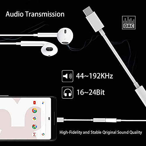 USB Type C to 3.5mm Headphone Jack Adapter,USB Type C Aux 3.5mm Earphone Audio Jack Splitter for Google Pixel 6/5/4,Samsung Galaxy,HTC U11,Huawei P30-(White)