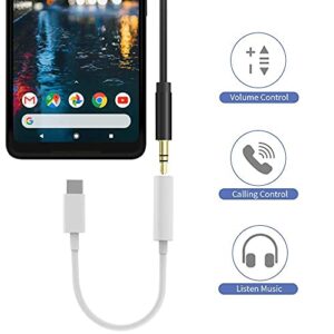 USB Type C to 3.5mm Headphone Jack Adapter,USB Type C Aux 3.5mm Earphone Audio Jack Splitter for Google Pixel 6/5/4,Samsung Galaxy,HTC U11,Huawei P30-(White)