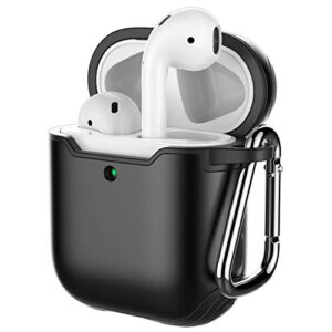 jetech case cover for airpods (1st & 2nd generation), pc and tpu, protective skin with keychain (black)