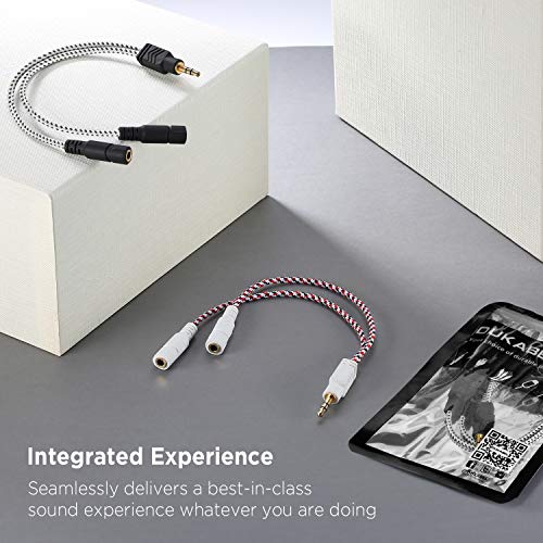 DUKABEL Headphone Splitter, Knitted 3.5mm Audio Splitter TRS 3-Pole Aux Splitter Cable for Headphones Earphones Speakers -Zebra White