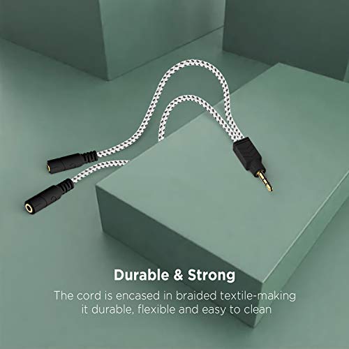 DUKABEL Headphone Splitter, Knitted 3.5mm Audio Splitter TRS 3-Pole Aux Splitter Cable for Headphones Earphones Speakers -Zebra White