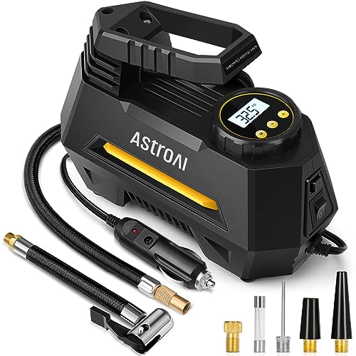 AstroAI Tire Inflator Portable Air Compressor Air Pump for Car Tires - Car Accessories, 12V DC Auto Pump with Digital Pressure Gauge, 100PSI with Emergency LED Light for Bicycle, Balloons