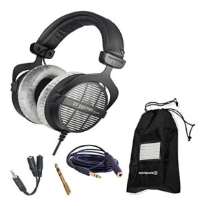 beyerdynamic dt 990 pro 250 ohm open-back studio mixing headphones bundle -includes- soft case, headphone splitter, and more