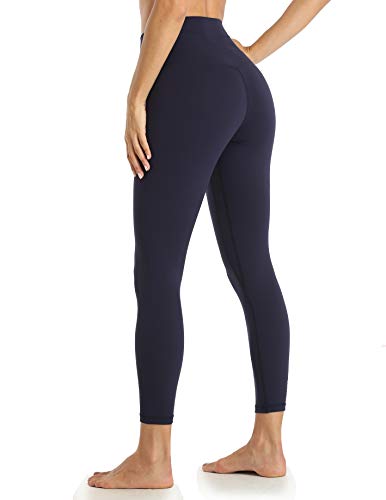 YUNOGA Women's Soft High Waisted Yoga Pants Tummy Control Ankle Length Leggings (M, Navy)