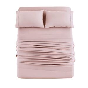 mohap bed sheet set 4 piece bedding double brushed microfiber soft bedding easy care full pink