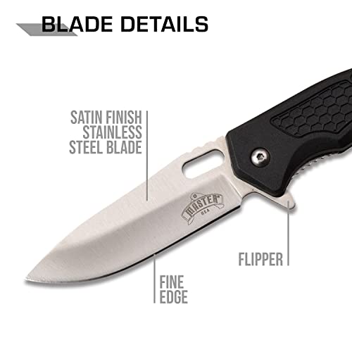 MASTER USA – Spring Assisted Open Folding Knife – Satin Finish Stainless Steel Blade, Black Injection Molded ABS Handle with Pocket Clip, Tactical, EDC, Self Defense- MU-A094S,Silver