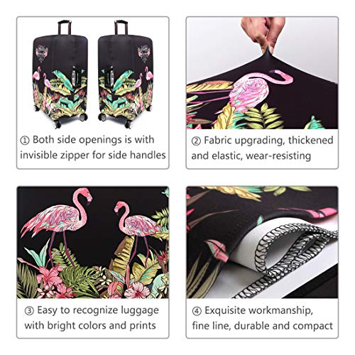 TRAVELKIN Travel Elastic Spandex Suitcase Protector Case, 18/24/28/32 Inch Suitcase Protective Cover, Thickened and Washable Luggage Cover (L(25"-28"luggage), Flower Flamingo)