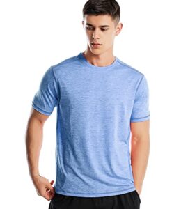 mens workout shirt quick dry athletic fit running gym sports performance tee shirts(m,marled sky blue)