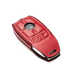 Vitodeco Genuine Leather Smart Key Fob Case with Leather Key Strap Compatible for Mercedes-Benz A, C, E, S, CLA, CLS, GLA, GLB, GLC, GLE, GLS, G Glass 2017-2022 (4-Button, Red)