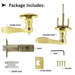 Goldentimehardware Privacy Lever Door Handle [Thumb Turn Lock on The Inside] for Bedroom or Bathroom with Polished Brass Finish, Reversible for Right & Left Side,Ware Door Lever Interior Door Lock