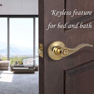 Goldentimehardware Privacy Lever Door Handle [Thumb Turn Lock on The Inside] for Bedroom or Bathroom with Polished Brass Finish, Reversible for Right & Left Side,Ware Door Lever Interior Door Lock