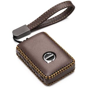 vitodeco genuine leather smart key fob case compatible with volvo xc40, xc60, xc90, s90, s60, v60, v90 2019-2023 (4-button, brown)